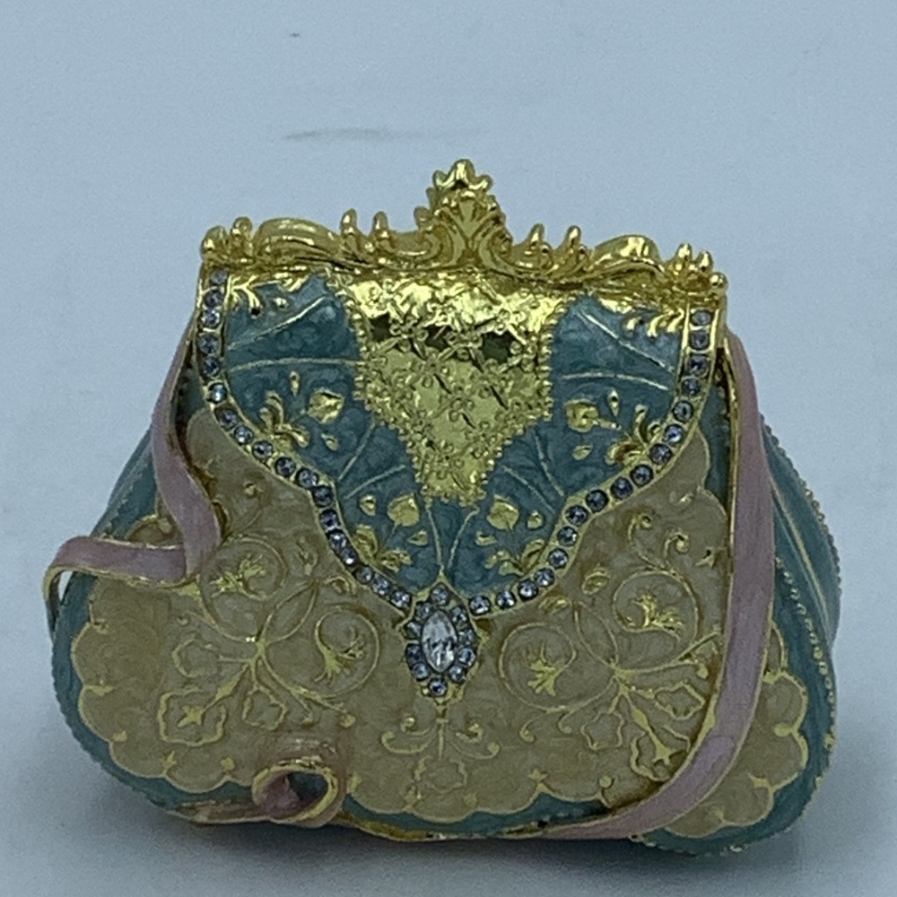 Mettalic Trinket Box Shaped as a Vintage Bejeweled Purse